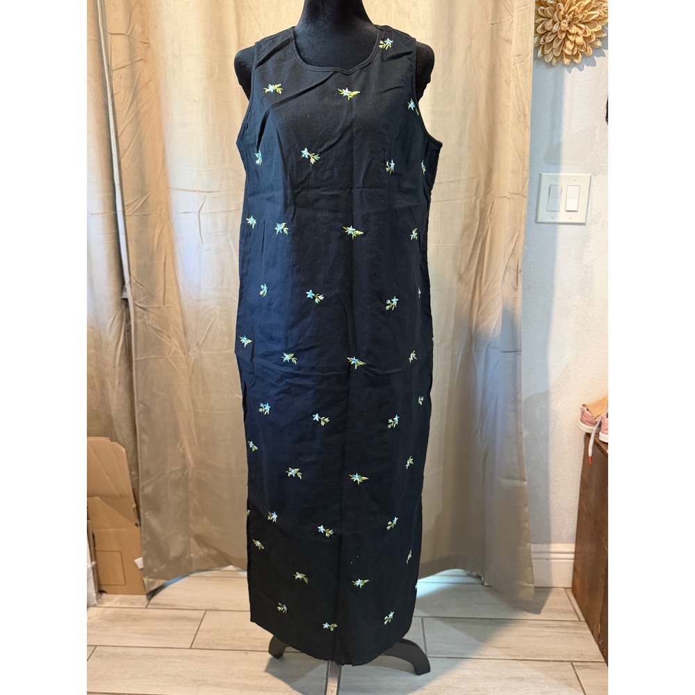 E Street Black Linen Blend Embroidered Floral Star Maxi Dress & Shirt Set L